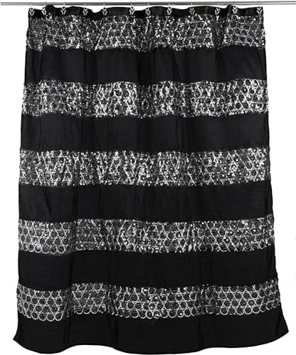 Zahari Home Sinatra Bathroom Shower Curtain Glamorous Bling Fabric Shower Curtain, 72"x70", Black