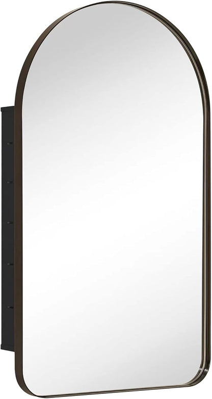 Oil Rubbed Bronze Arched Recessed Bathroom Medicine Cabinet with Mirror Stainless Steel Metal Framed Rectangular Bathroom Cabinet with Mirror 16x28.3''