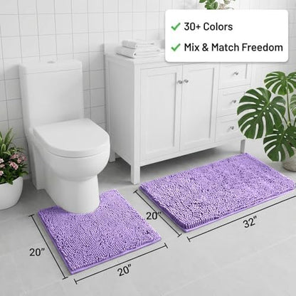 Bathroom Rugs Sets 2 Piece,Super Absorbent Chenille Bath Mats and U-Shaped Toilet Rug,Strong PVC Non Slip Backing,Microfiber Washable Dry Quickly Bath Mats for Bathroom(20"x32"+20"x20"U,Lavender)