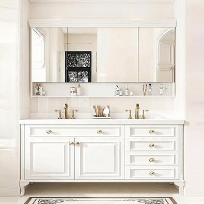 48-92IN Single/Double Sink Bathroom Vanity, Defogging Smart Mirror, Modern American Free Standing Vanity with Bathroom Cabinet