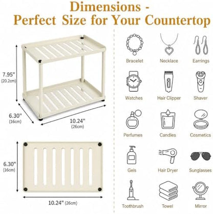 2 Tier Bathroom Counter Organizer, Rectangular Vanity Organizer Shelf, Skincare and Makeup Countertop Storage Rack for Kitchen, Bathroom, Bedroom Beige
