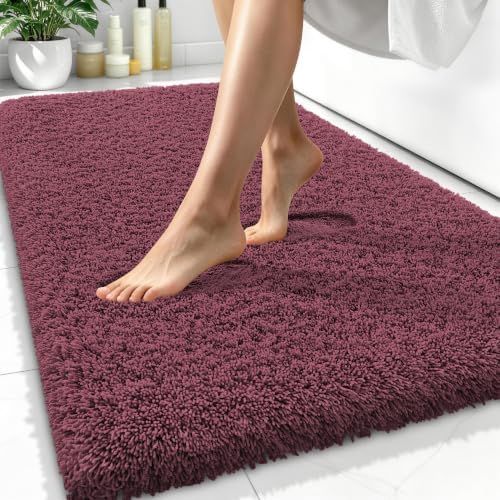 OLANLY Microfiber Bathroom Rugs 34x21, Soft Absorbent Bath Mat, Burgundy