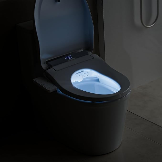 Electric Bidet Toilet Seat for Elongated Toilets, Side Control Panel | Warm Air Dryer, LED Display, Self-Cleaning Nozzle, Rear & Feminine Wash, Soft Close Lid, LED Night Light, Side Control Panel