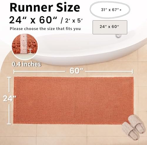 Burnt Orange Bathroom Rug, Fall Waffle Bath Mat Runner, 24" x 60"