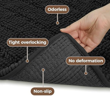 Bcoimo Bath Rug Mat Set,2 Piece Thick Absorbent Chenille Bathroom Mat Black
