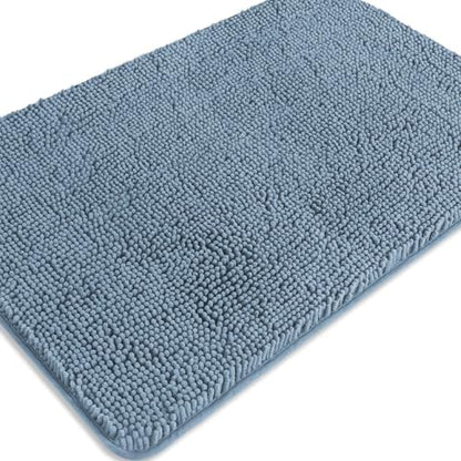 Blue Bathroom Rugs – Absorbent and Washable Bath Mat, Non-Slip, Thick Soft Chenille Bath Rugs for Bathroom, Shower, Sink - 24" x 36"