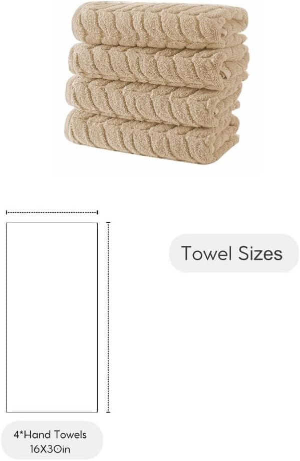 BAGNO MILANO Turkish Cotton Bath Towels, Hand Towels - Soft Plush Jacquard Collection Luxury Towels Set (Latte, Hand Towel Set of 4)