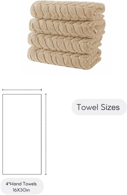 BAGNO MILANO Turkish Cotton Bath Towels, Hand Towels - Soft Plush Jacquard Collection Luxury Towels Set (Latte, Hand Towel Set of 4)