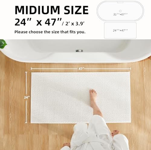 TYUU Bathroom Rugs Non Slip Washable, Super Absorbent Thin Bath Mat Quick Dry Low Pile Bathroom Rug, White 24"x47"