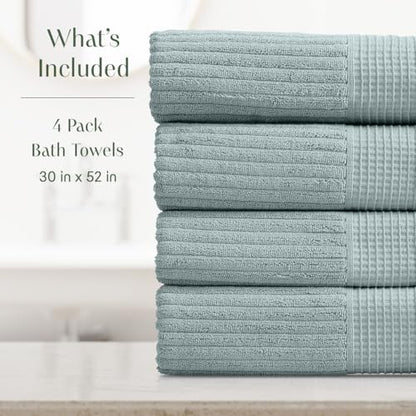 Springtree Home 100% Cotton Bath Towel Set | 4-Pack | Textured |Silver Blue