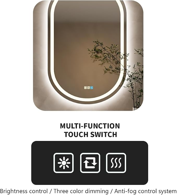 20X28 inches LED Mirror, Oval,Smart Bathroom Mirror with Light, Anti-Fog, 3 Colour Dimmable, Front and Backlit, CRI90+, Touch Button,Horizontal/Vertical