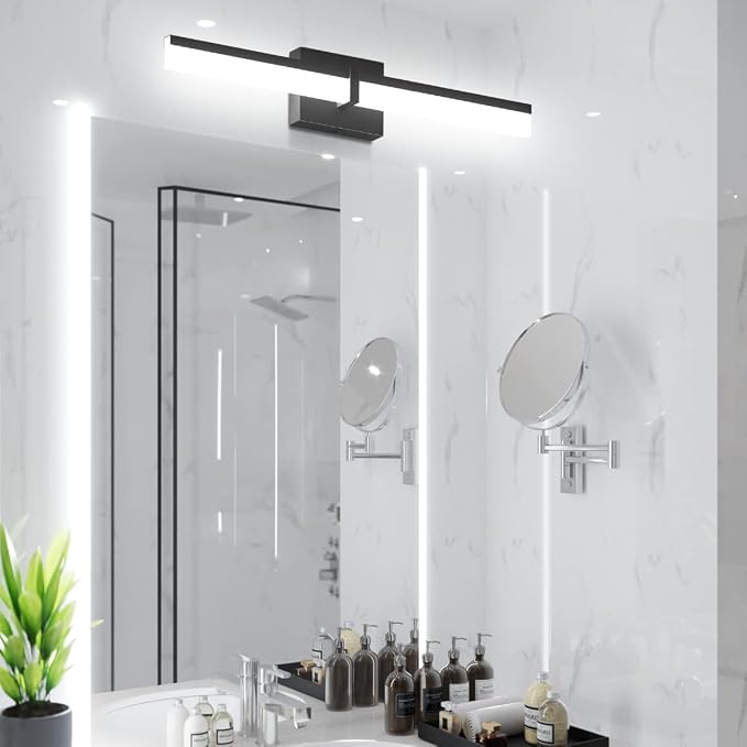 Tipace Black Bathroom Light Fixtures 24 inch LED Vanity Lights Modern Bathroom Light Fixtures Over Mirror (White Light 6000K)