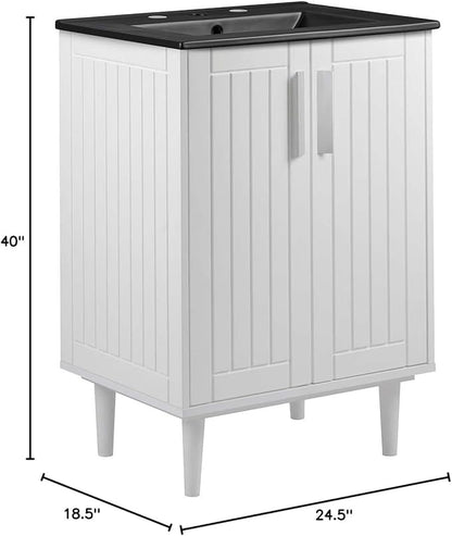 Modway Augusta 24" Bathroom Vanity Cabinet and Ceramic Vessel Sink Basin Combo in White Black
