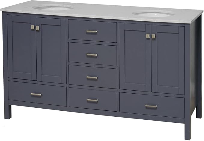 Horizon 72-inch Double Bathroom Vanity (Engineered Carrara/Marine Gray): Includes Marine Gray Cabinet with Engineered Carrara Countertop and White Ceramic Sinks