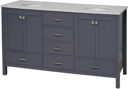 Horizon 72-inch Double Bathroom Vanity (Engineered Carrara/Marine Gray): Includes Marine Gray Cabinet with Engineered Carrara Countertop and White Ceramic Sinks