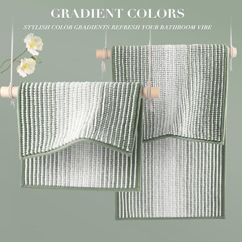BSICPRO Bathroom Rugs Sets 2 Piece, Non Slip Bath Mats, Greyish Green