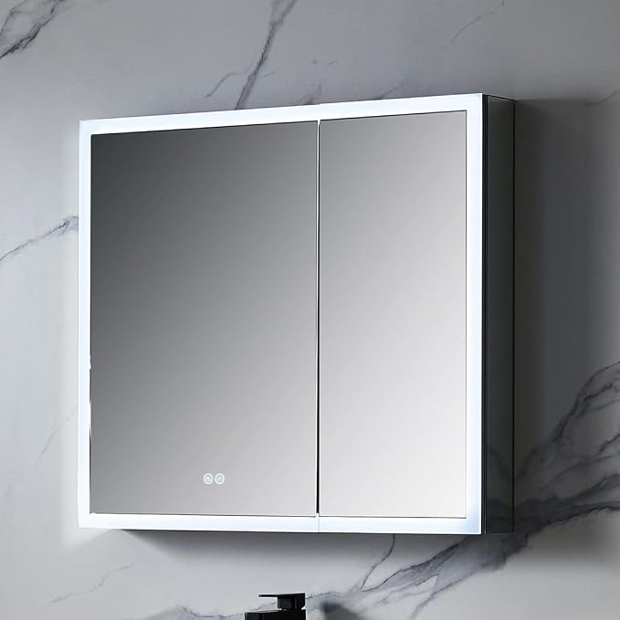 Blossom LED Mirror Medicine Cabinet with Lights, 36x32 Inch, Wall Mounted LED Lighted Bathroom Medicine Cabinet, Recessed/Surface with Defogger, Adjustable Brightness, Makeup Mirror with Lights