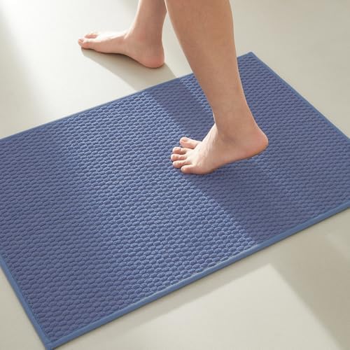 TYUU Bathroom Rugs Non Slip Washable, Super Absorbent Thin Bath Mat Small Quick Dry Low Pile Bathroom Rug, Denim Blue 20"x30"