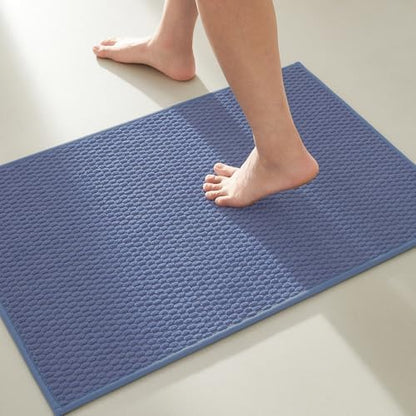 TYUU Bathroom Rugs Non Slip Washable, Super Absorbent Thin Bath Mat Small Quick Dry Low Pile Bathroom Rug, Denim Blue 20"x30"