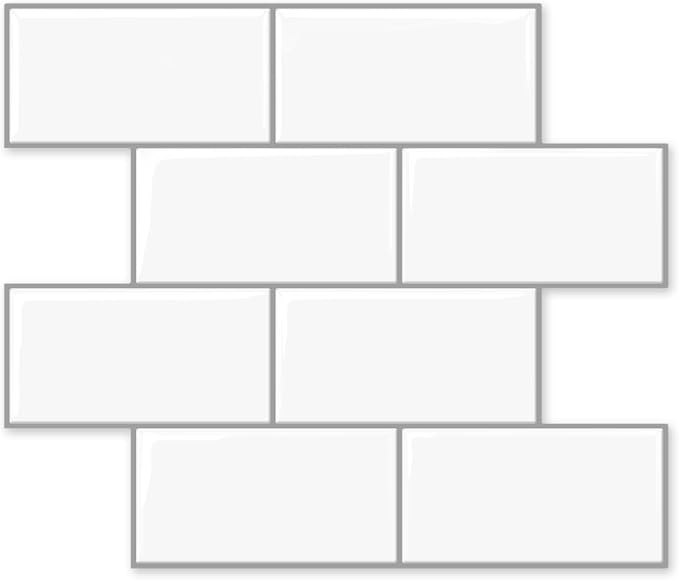 10 Sheets Thicker Peel and Stick Backsplash, Peel and Stick Tiles, Marble Look Wall Tiles Backsplash for Kitchen and Bathroom, Livingroom, 12"x9.8", White
