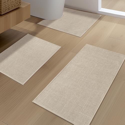 YIHOUSE Bathroom Rugs Thin Bath Mat Sets 3 Pieces Quick Dry,Beige