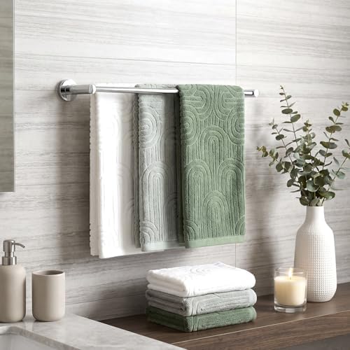 Tiamon 3 Pcs Bathroom Towel Decorative Set 100% Cotton Fluffy Bath Hand Towels for Guest Gifts Farmhouse Kitchen Hand Towels Home(White, Light Green, Dark Green,30 x 13 Inch,Arched Stripe)