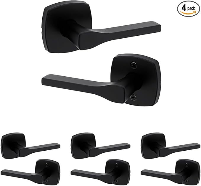 Kwikset Tripoli Lever Interior Passage Door Handle, Lever for Closet and Hallway Doors, Reversible Non-Locking Handle Lever, Matte Black, with Microban Protection (Pack of 4)