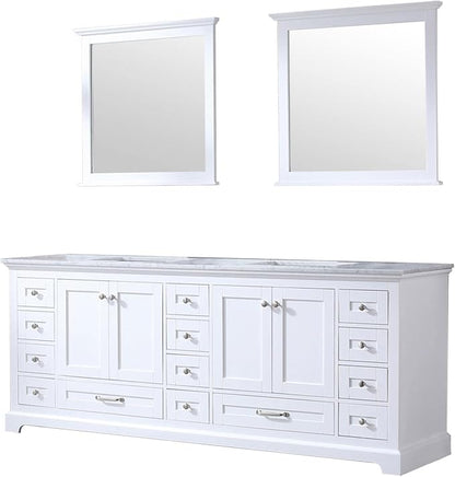 Dukes 84 in. W x 22 in. D White Double Bath Vanity, Carrara Marble Top, and 34 in. Mirrors LD342284DADSM34