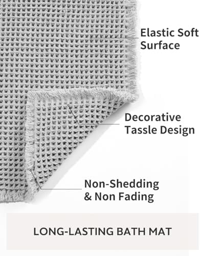 tchdio Waffle Bath Mat-Runner Rug, Super Absorbent Non Slip Bath Mats for Bathroom Machine Washable Long Rugs with Tassels, Bath Rugs for Bathroom Floor Beside Tub, 2' x 6'