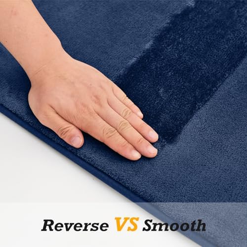 HUXMEYSON Bathroom Rugs Sets 3 Piece, Non-Slip & Quick Dry Bath Mat Set, Ultra Soft Velvet Bath Rugs for Bathroom, Toilet and Shower Floor, Navy
