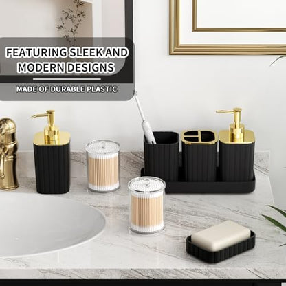XLHOMO Bathroom Accessory Set - 26PC Bathroom Shower Curtain and Rug Set, Bathroom Accessories Set, Black Bathroom Set with Trash Can, Toilet Brush, Qtip Holder & Soap Dispenser