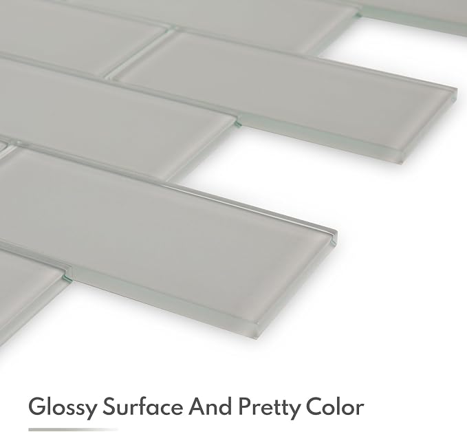 Warm Grey Glass Subway Tile, Glass for Bathroom Kitchen Shower Backsplash Wall, 3 x 6 Inches, 4 Sq.Ft.