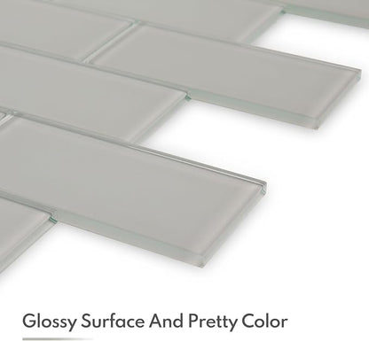 Warm Grey Glass Subway Tile, Glass for Bathroom Kitchen Shower Backsplash Wall, 3 x 6 Inches, 4 Sq.Ft.