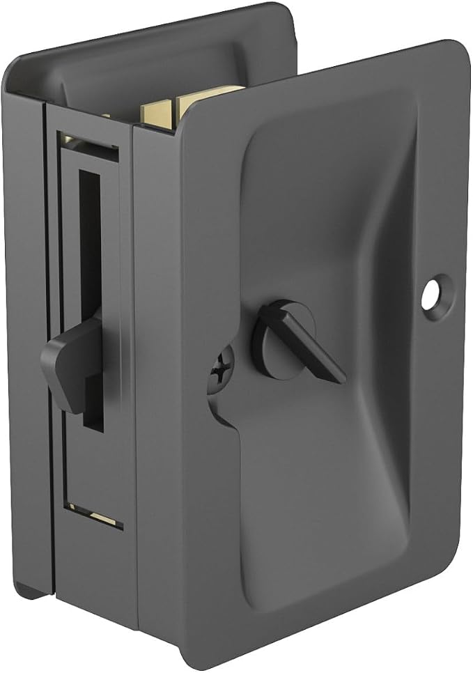 Richelieu Hardware 1701FBPSBC Onward Rectangular Pocket Door Pull with Privacy Lock, 3-1/4 in (82 mm), Black