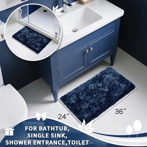 Yimobra Large Bathroom Rug Non Slip 36x24, Extra Thick Soft Absorbent Chenille Bath Mat, Machine Washable Quick Dry Bath Rugs for Bathroom Floor, Tub and Shower, Home Decor Accessories, Blue
