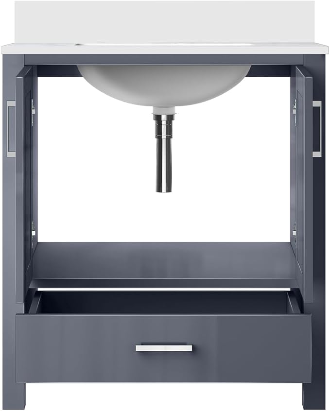 Jacques 30 in. W x 22 in. D Dark Grey Bath Vanity and White Quartz Top
