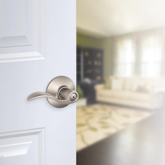 Schlage F40 ACC 619 Accent Door Lever, Bed & Bath Privacy Lock, Satin Nickel