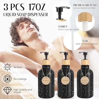 XLHOMO Black Bathroom Accessories Set 17PCS Bathroom Set with 3PCS Soap Dispenser Bathroom Accessory Set Black Trash Can for Bathroom Decor