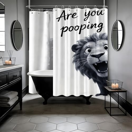 Extra Long Shower Curtain Funny Lion Clawfoot Tub, 108 x 72 in