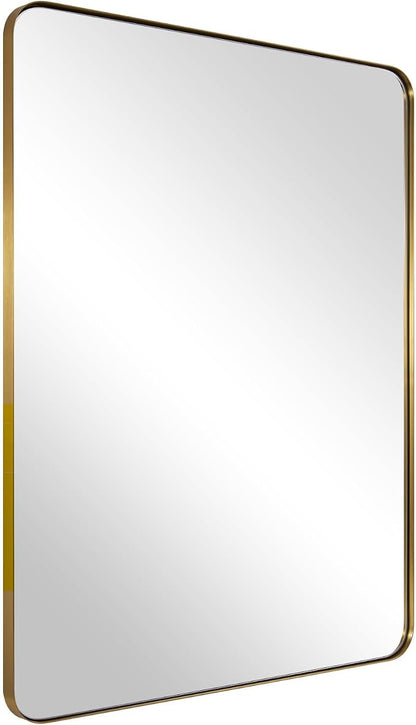 Gold Bathroom Mirror, 24x36 Brushed Brass Rectangle Metal Frame Mirror for Bathroom, Modern Rectangular Wall Mounted Mirror for Vanity