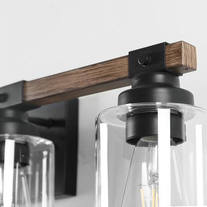 6 Light Bathroom Vanity Light 41in with Glass Shade, Farmhouse Vanity Light for Bathroom Light fixtures Over Mirror, Round Rustic Brown