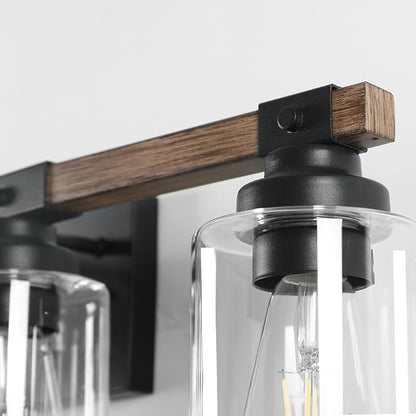 6 Light Bathroom Vanity Light 41in with Glass Shade, Farmhouse Vanity Light for Bathroom Light fixtures Over Mirror, Round Rustic Brown