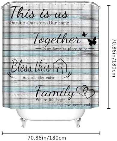 4Pcs Family Shower Curtain Sets with Non-Slip Rugs