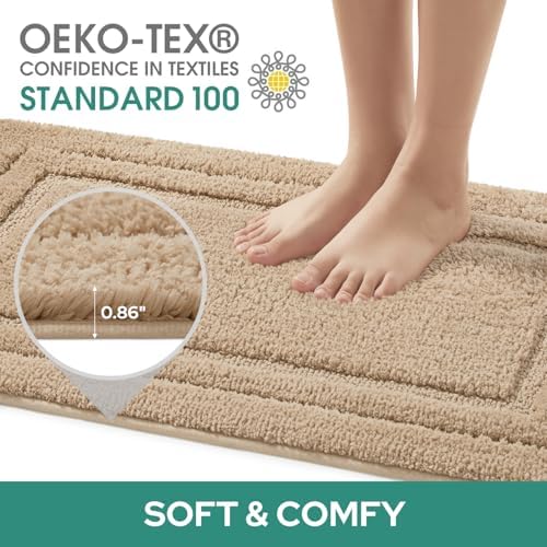 HOMEIDEAS Bathroom Rugs Sets 2 Piece, U-Shaped Toilet Rug Khaki