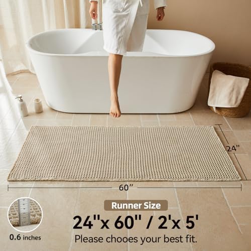 Triohero Waffle Runner Rug Bathroom, Long Boho Bath Mat, 24x60 Pale Beige