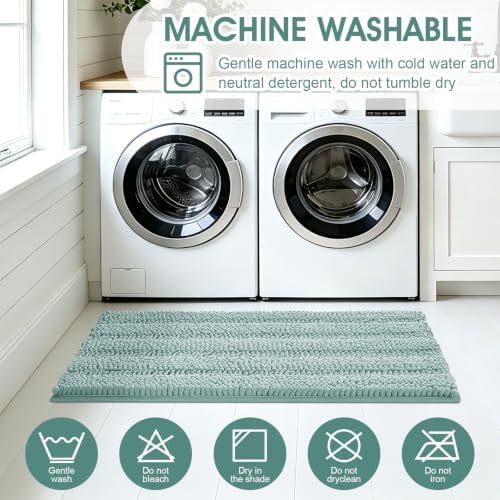 Christmas Striped Eggshell Blue Bathroom Rug Set 3 Pieces Ultra Soft, Non Slip Chenille Bath Carpet, Absorbent Plush Shaggy Bath Mats for Bathroom, Toilet, Bedroom, Kitchen