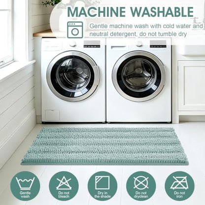 Christmas Striped Eggshell Blue Bathroom Rug Set 3 Pieces Ultra Soft, Non Slip Chenille Bath Carpet, Absorbent Plush Shaggy Bath Mats for Bathroom, Toilet, Bedroom, Kitchen