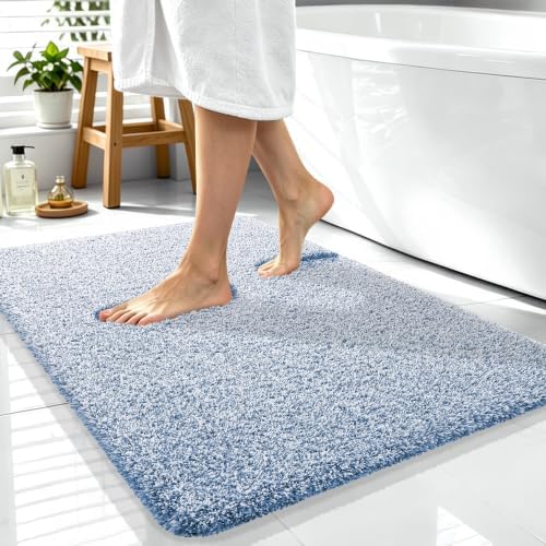 OLANLY Microfiber Soft Bathroom Rugs Mats 40x32, Cornflower Blue and White