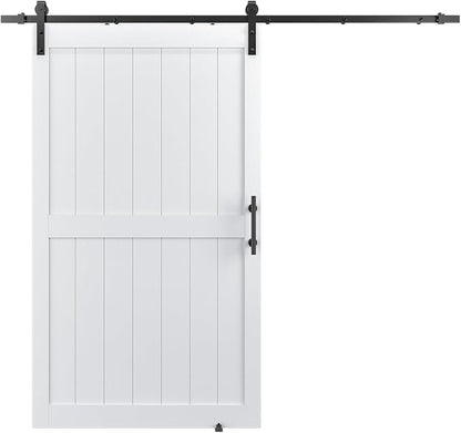 48in x 80in MDF Sliding Barn Door with 8ft Barn Door Hardware Kit & Handle | White Solid Barn Door Slab Covered with Water-Proof PVC Surface, Pre-Drilled Holes Easy Assembly, H-Frame