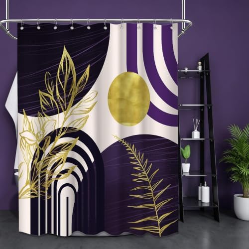 Dark Purple and Gold Shower Curtain, 60X72 in, Mid Century Modern Plum